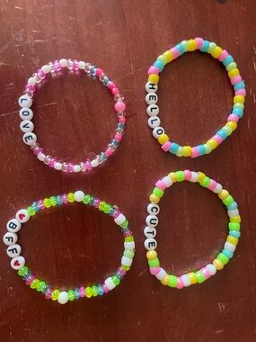Multicolor Beaded Word Bracelets - Set of 4